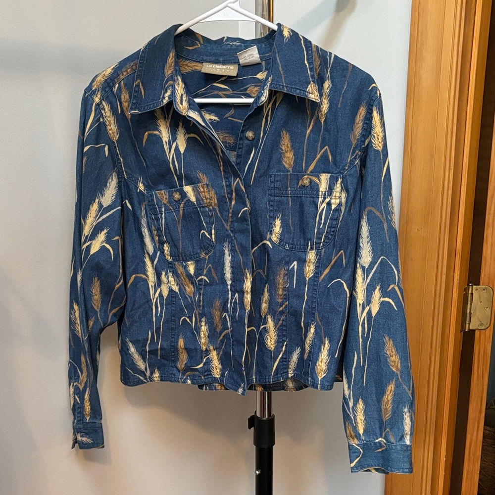 Vintage Liz Claiborne Blue and Gold wheat denim shirt